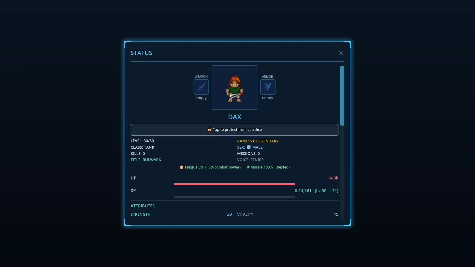 A hero's status sheet